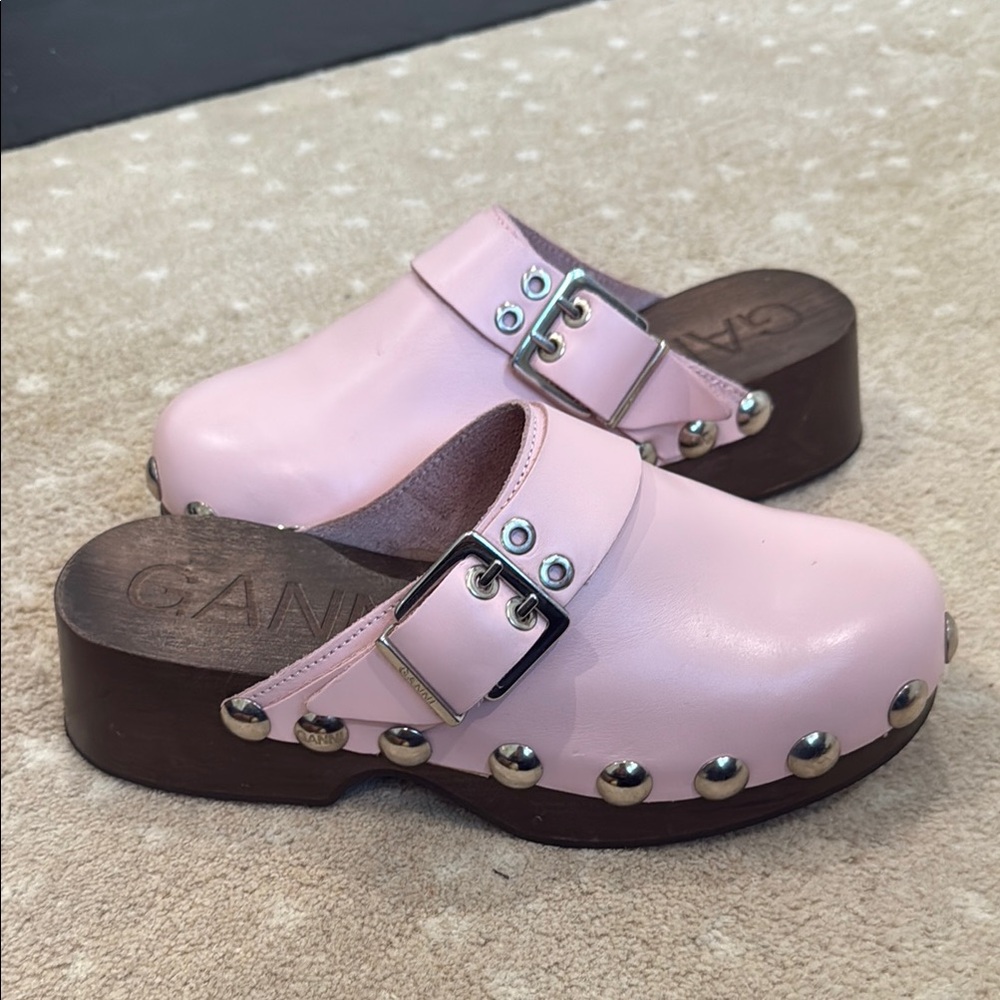 Ganni Pink Leather Clogs